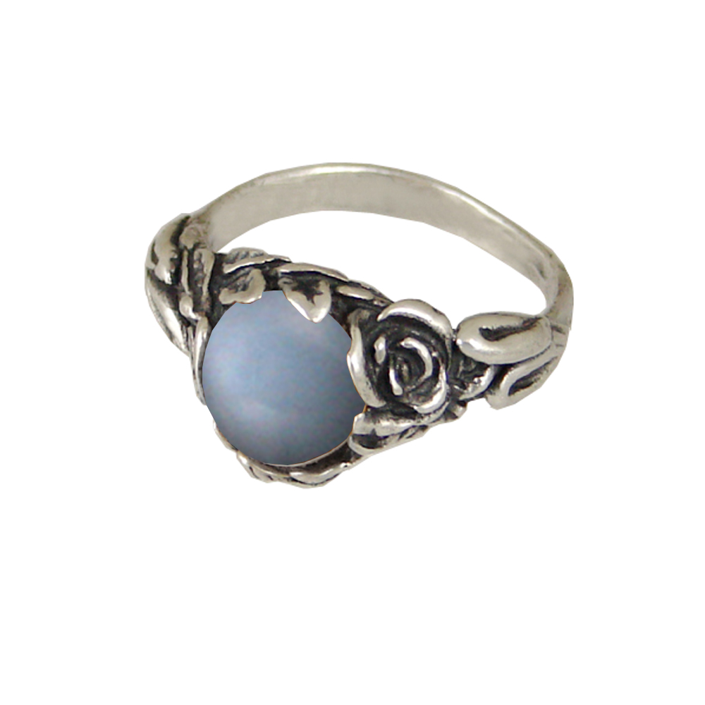 Sterling Silver Rose Ring with Grey Moonstone Size 9